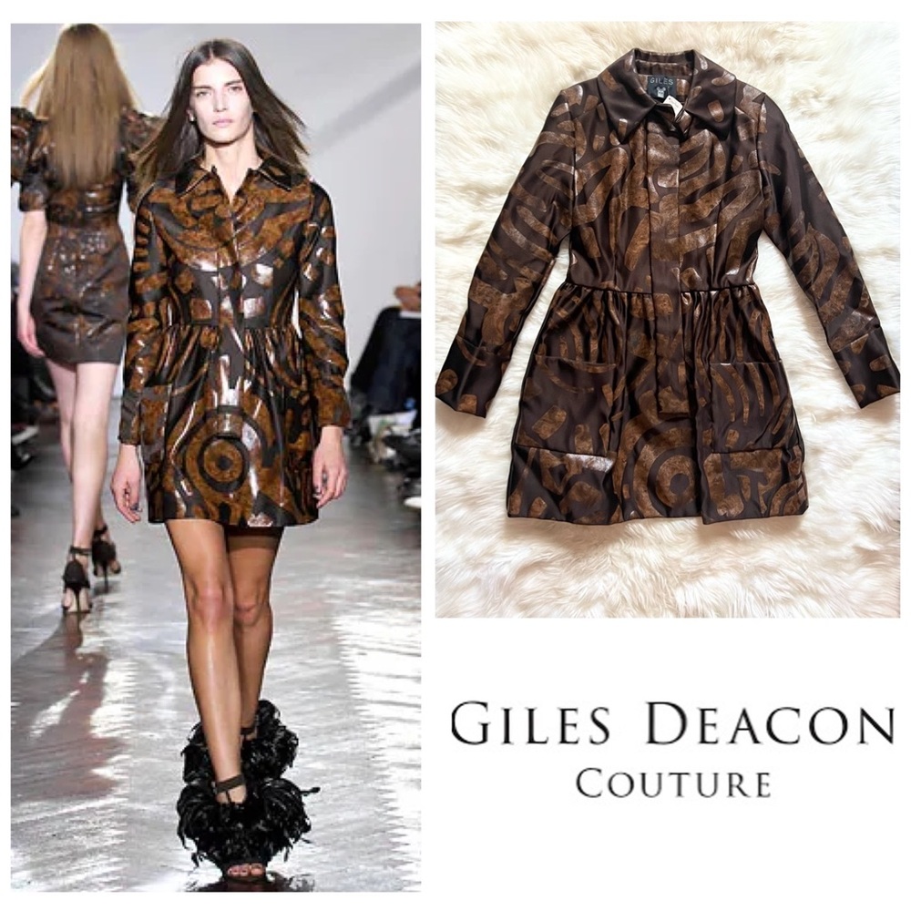 New! GILES DEACON Runway Painted Silk Shirt Dress - Picture 2 of 9